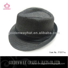cheap paper straw Black fedora hat with folding band